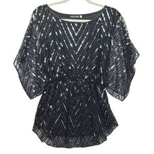 PrettyGuide Black Blouse Sequin Beaded Top Size S (fits US 8-10)